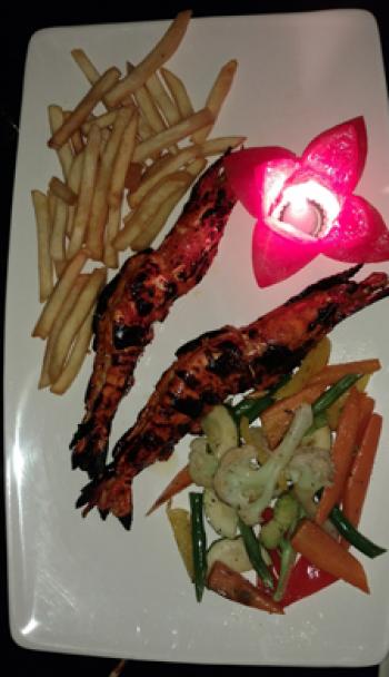 A meal of shrimp in Goa, India.