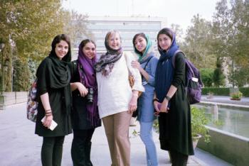 Arlene (in the middle) with college girls in front of the Golestan Palace complex in Tehran.