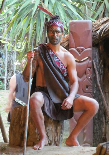 The “chief” at a Mitai Māori Village cultural song and dance performance, near Rotorua.