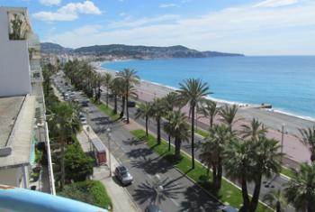 View of the Mediterranean from the terrace of our apartment “Promenade” in Nice.