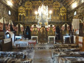 Inside the wooden Church of the Presentation of the Virgin Mary at the Temple in Bârsana.