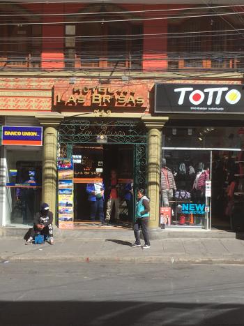 Entrance to Las Brisas Hotel in La Paz, Bolivia. Photo by Frank Stewart