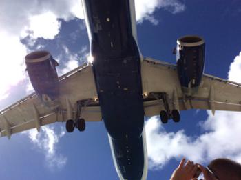 An airliner landing in Sint Maarten.