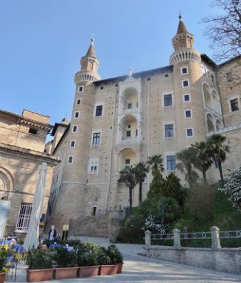 Urbino's Ducal Palace contains a collection of Renaissance art.