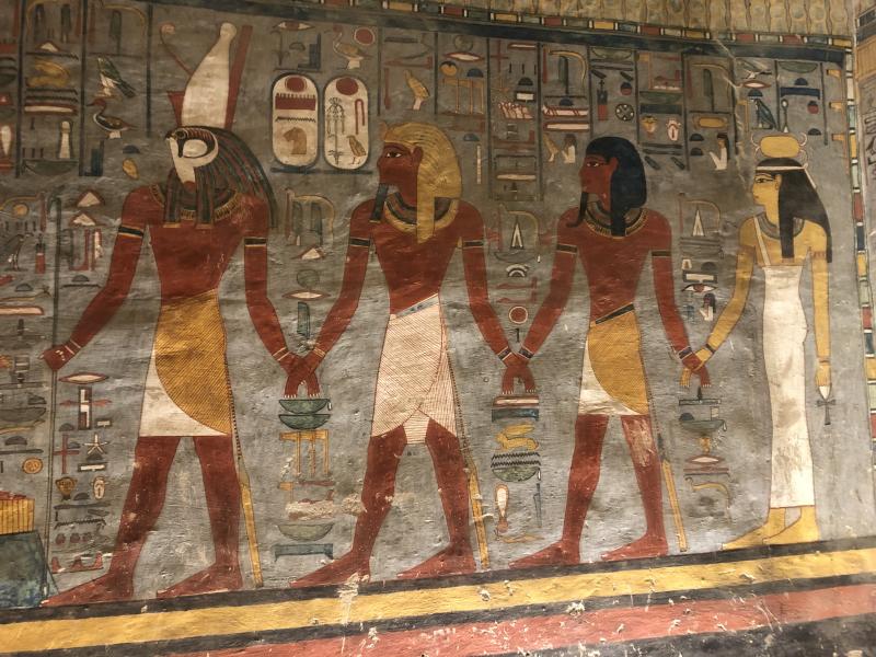 An ancient painting in the Tombs of Deir el-Medina. Many artisans who worked on tombs in the Valley of the Kings lived in the village of Deir el-Medina. Photo by Norman Dailey